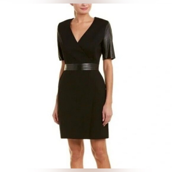 The Kooples Hopla Italian Lamb Leather Trimmed Sheath Wrap Dress - Picture 8 of 16